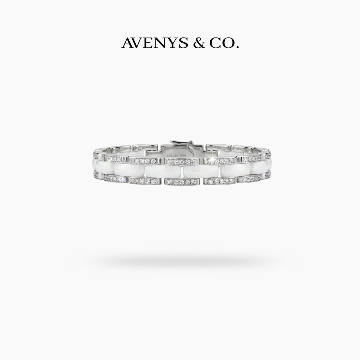 Connected Bracelet with White Round Stone – on White Gold