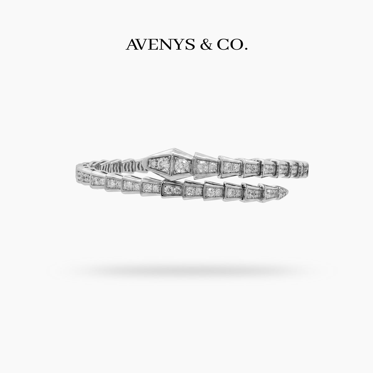 Coil Full Pave Bangle with White Round Stone – on White Gold
