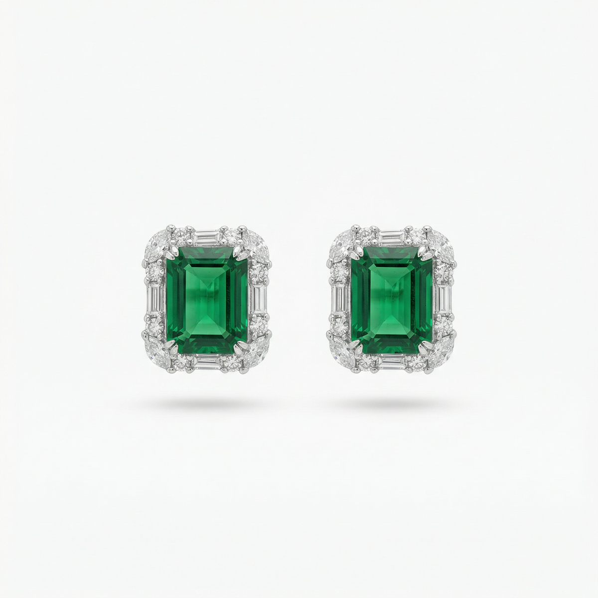 Eden Earrings with Green Emerald Stone – on White Gold
