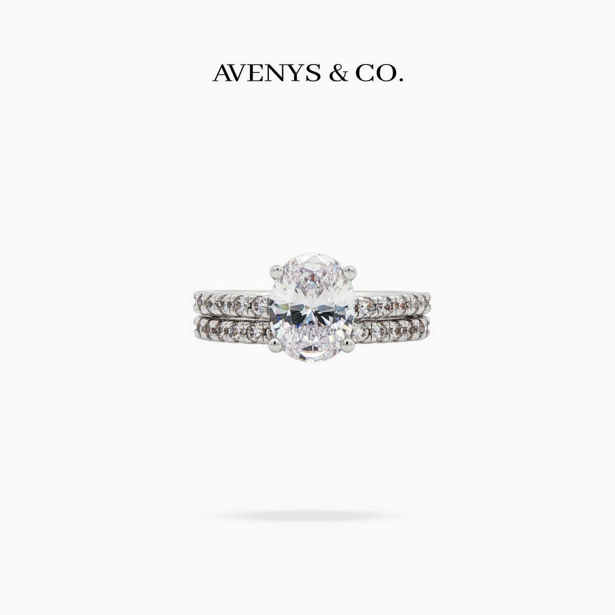 AV Dua™ Oval Ring Set with White Oval Stone – on White Gold