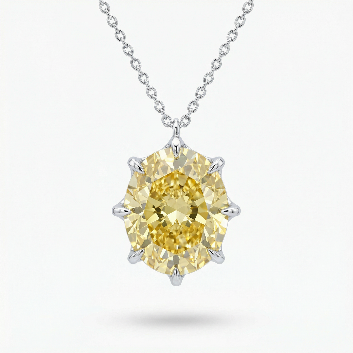Queens Pendant Necklace with Yellow Oval Stone – on White Gold