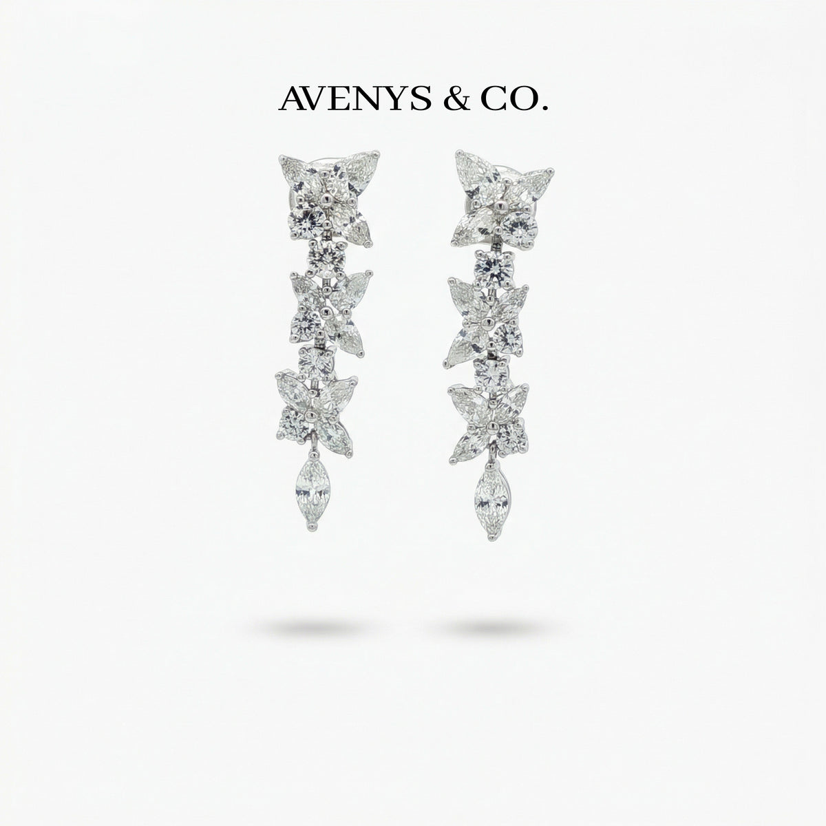 Pear Marquis Drop Earrings with White Pear Stone – on White Gold