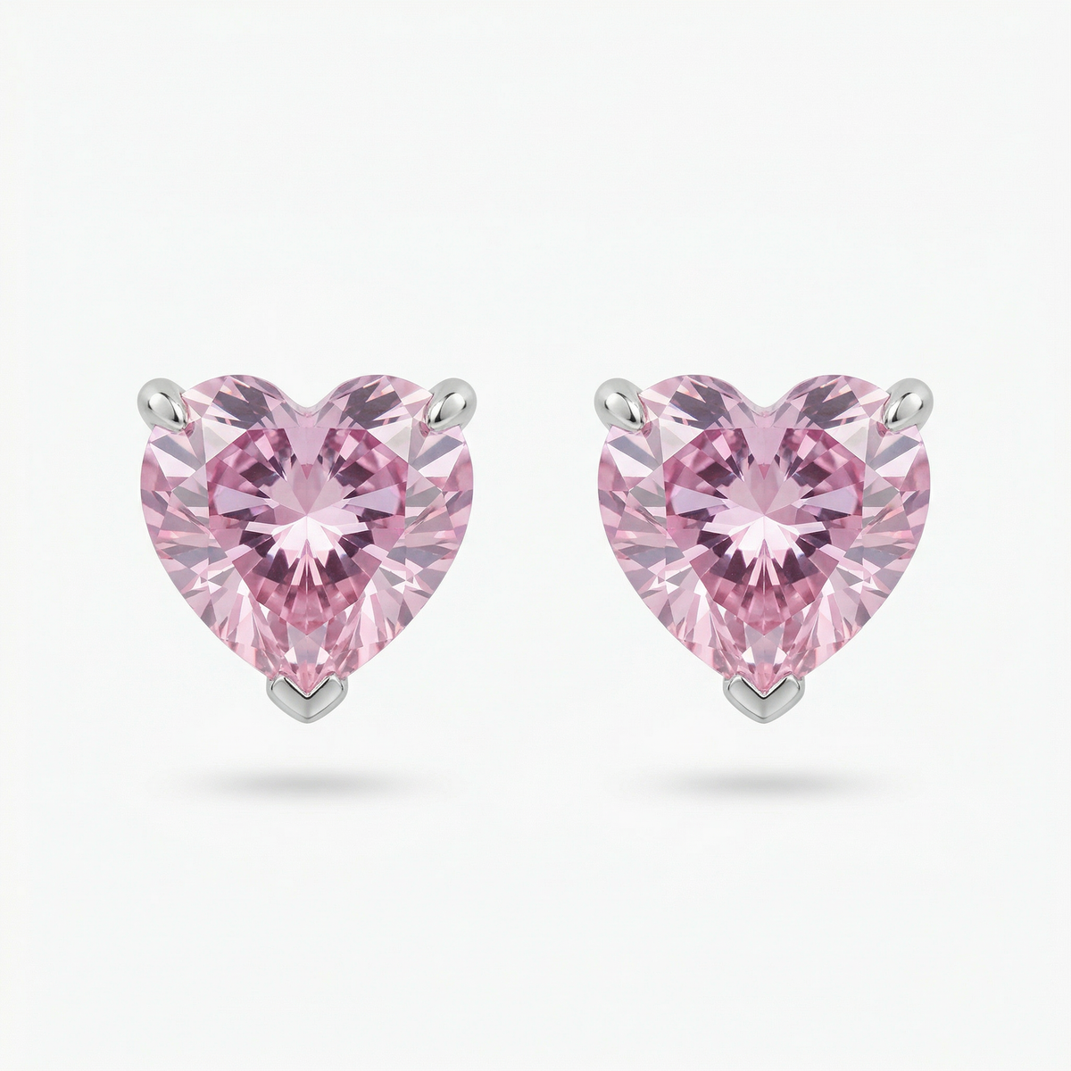 Love Heart Earrings with Pink Heart Stone – on White Gold