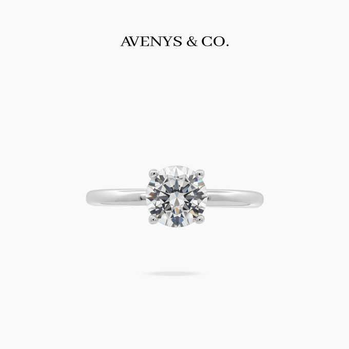 Round Delicate Ring with White Round Stone – on White Gold