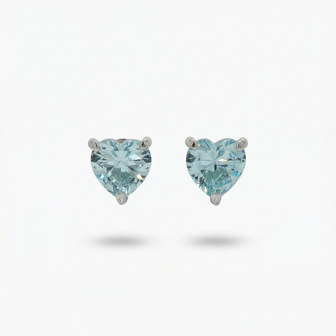 Love Heart Earrings with Paraiba Heart Stone – on White Gold