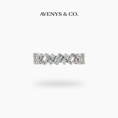 Lattice Slim Ring with White Round Stone – on White Gold