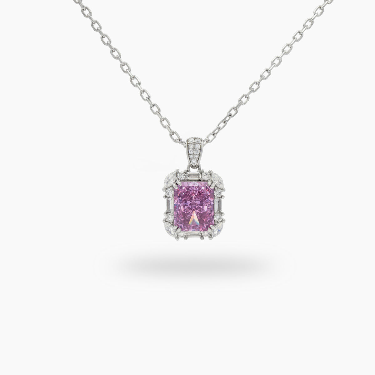 Eden Frame Necklace with Purple Radiant Stone – on White Gold