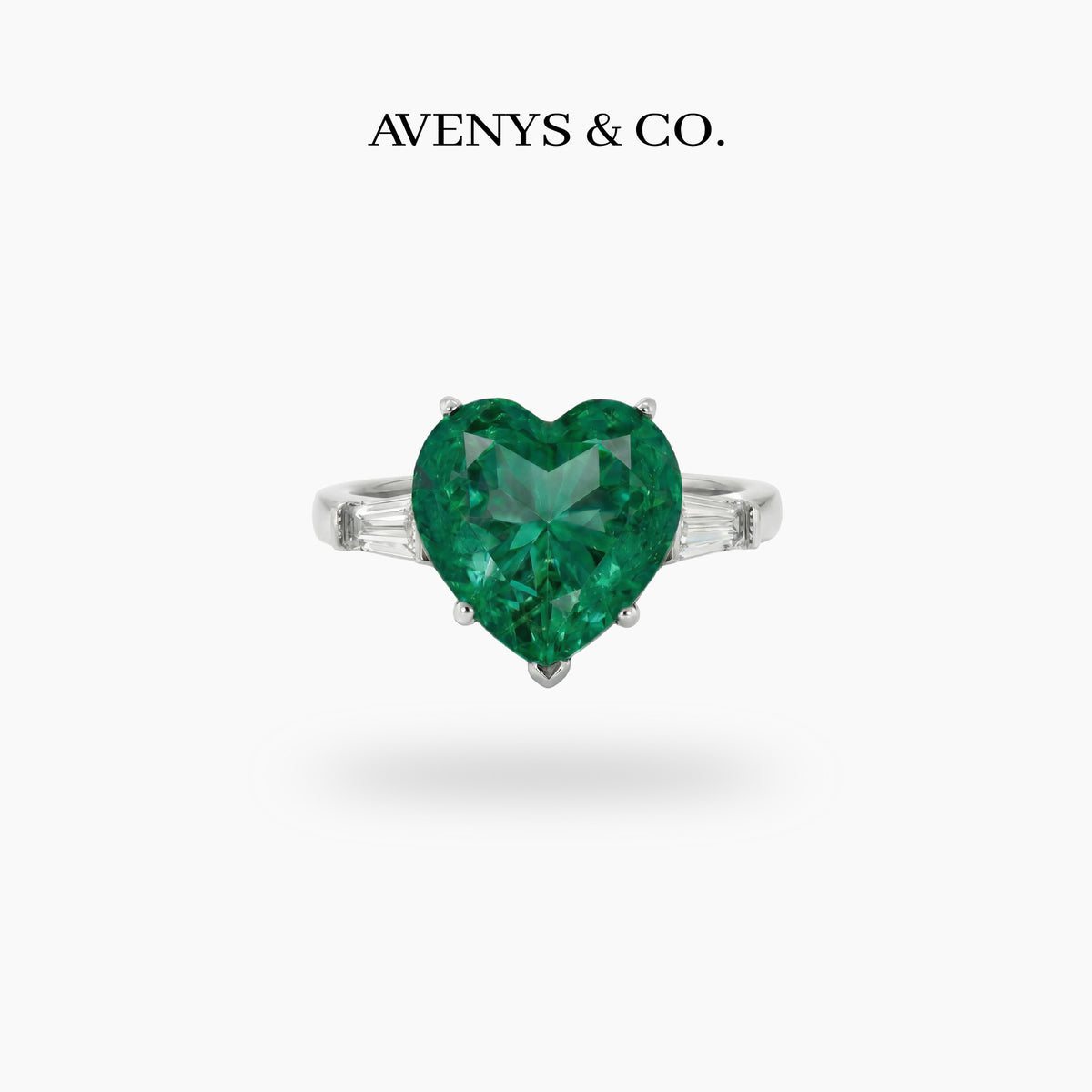 Love Heart Trilogy with Green Heart Stone – on White Gold