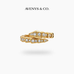 Coil Pave Ring with White Round Stone – on Yellow Gold