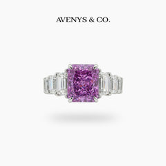 Princess Eternity Ring with Purple Radiant Stone – on White Gold