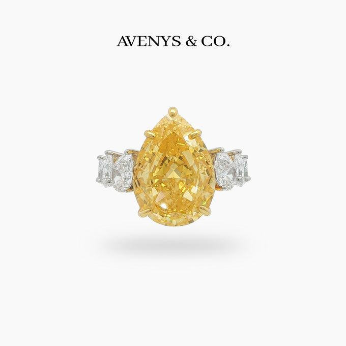 Queens Pear Pave Solitaire with Yellow Pear Stone – on White Gold