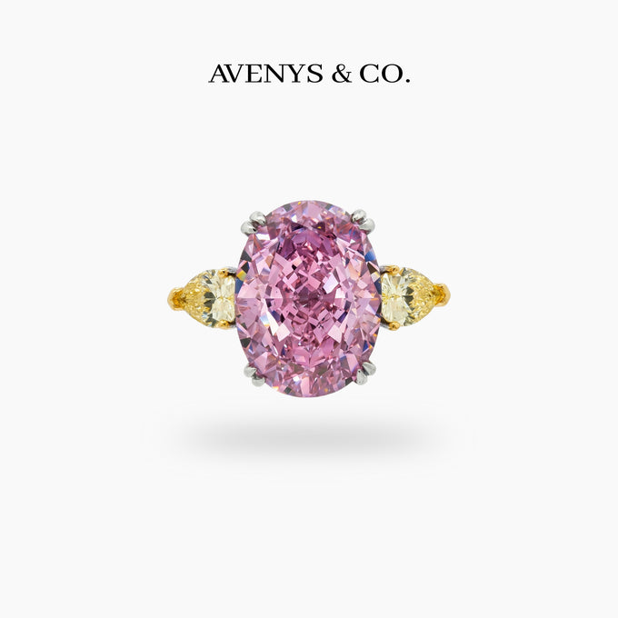 Queens Oval Ring with Pink Oval Stone – on White Gold