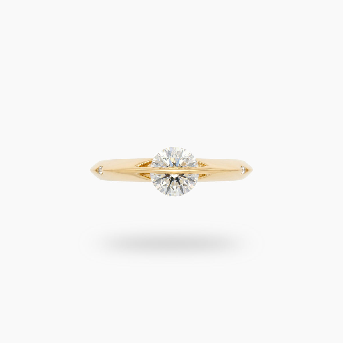 Dancing Diamonds Slim Ring with White Round Stone – on Yellow Gold