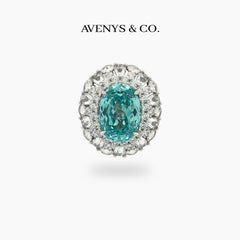 Seafoam Halo Ring with Paraiba Oval Stone – on White Gold
