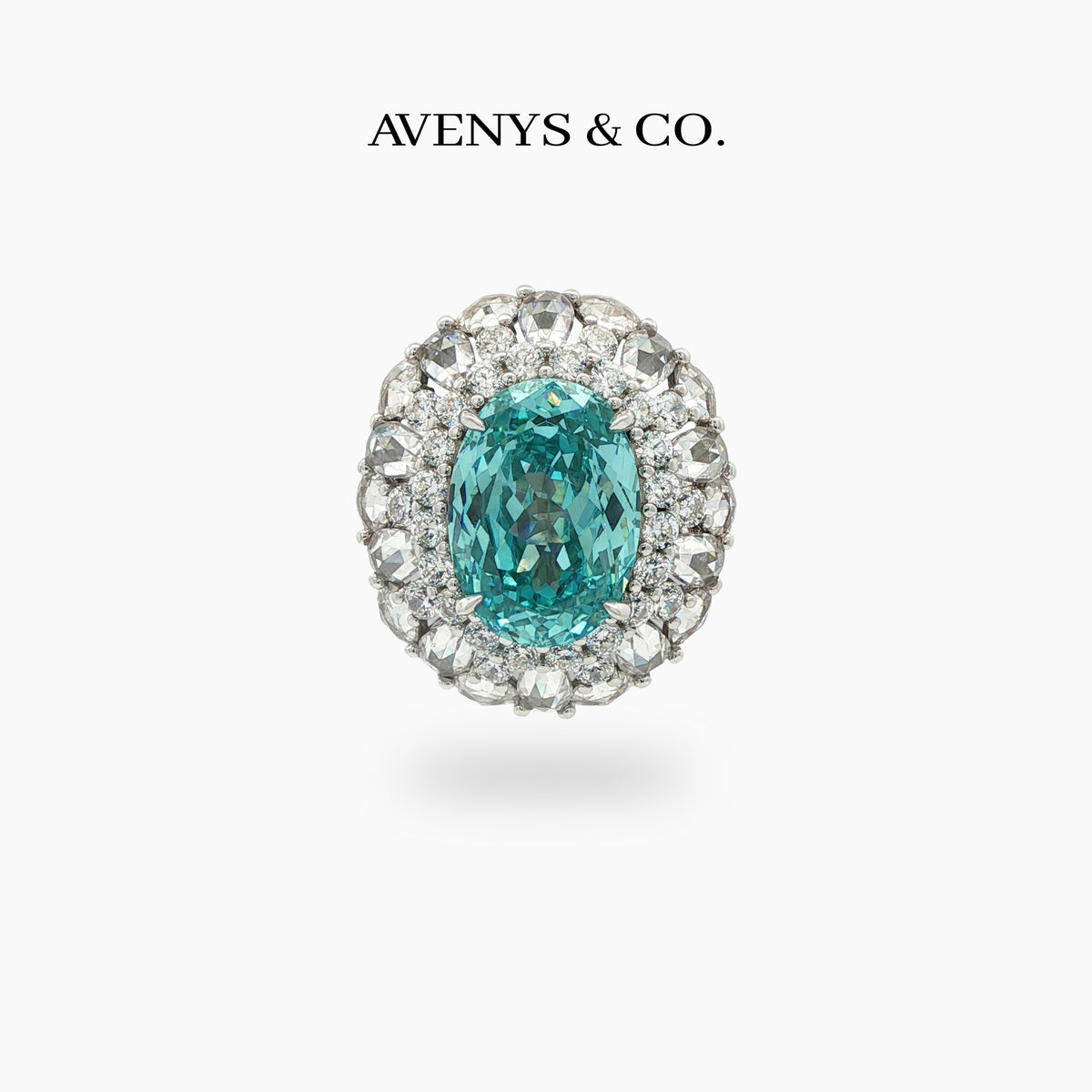 Seafoam Halo Ring with Paraiba Oval Stone – on White Gold