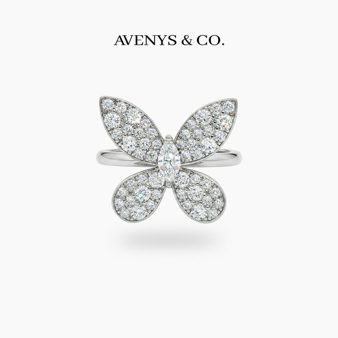 Butterfly Ring with White Round Stone – on White Gold