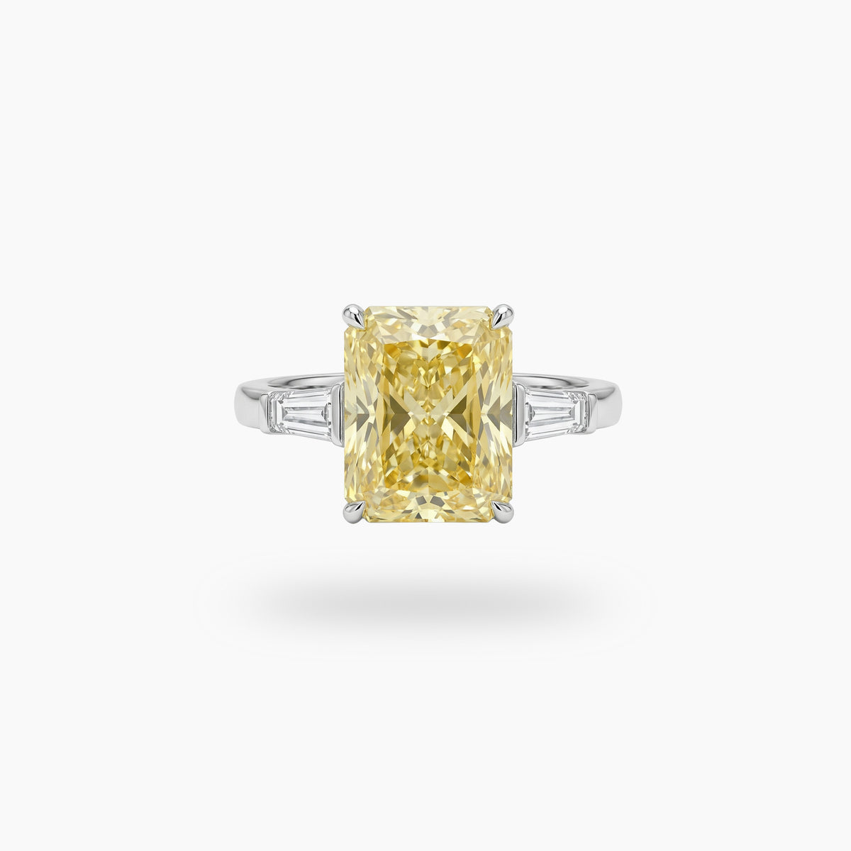 Radiant Trilogy Ring with Yellow Radiant Stone – on White Gold