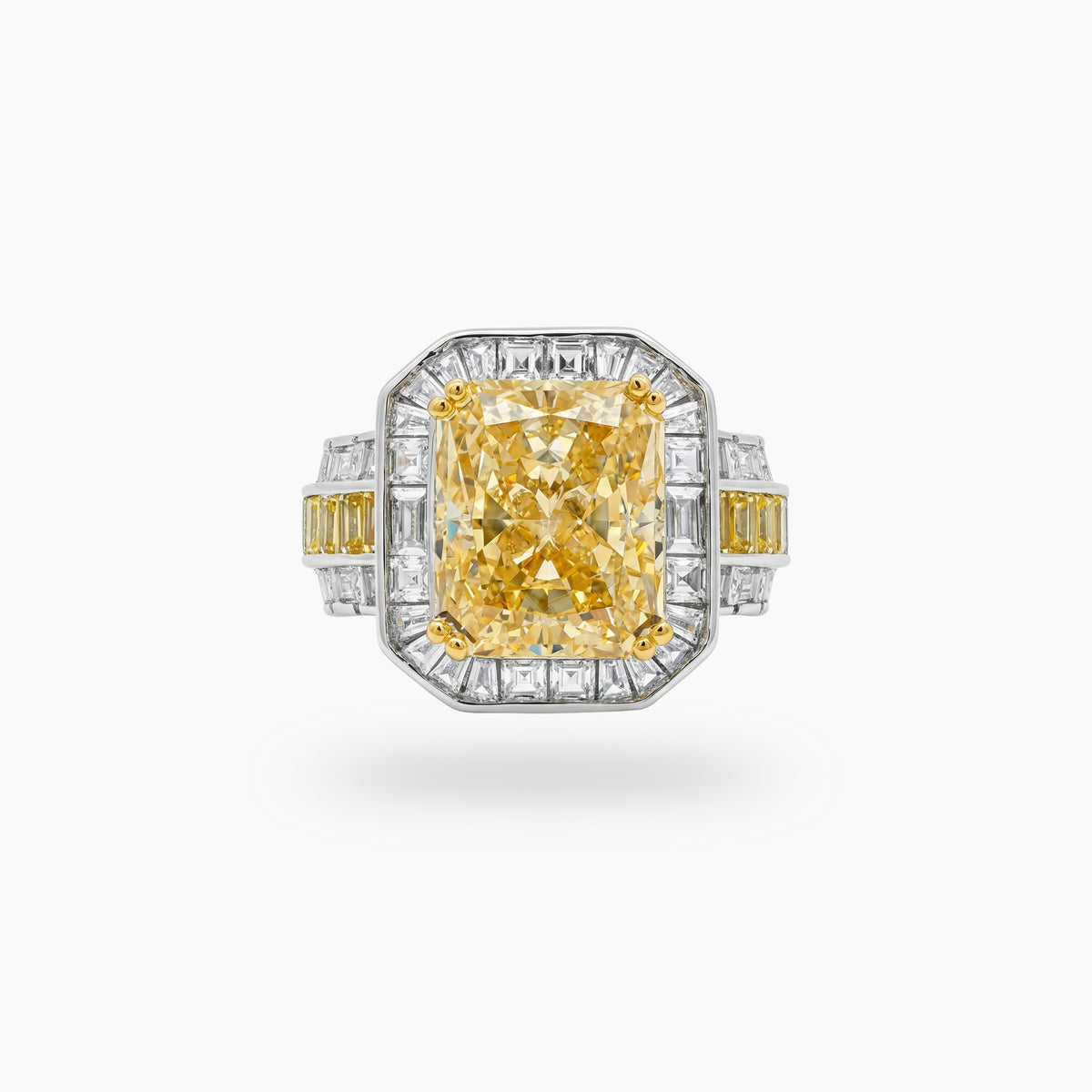 Radiant Halo Pave Ring with Yellow Round Stone – on White Gold
