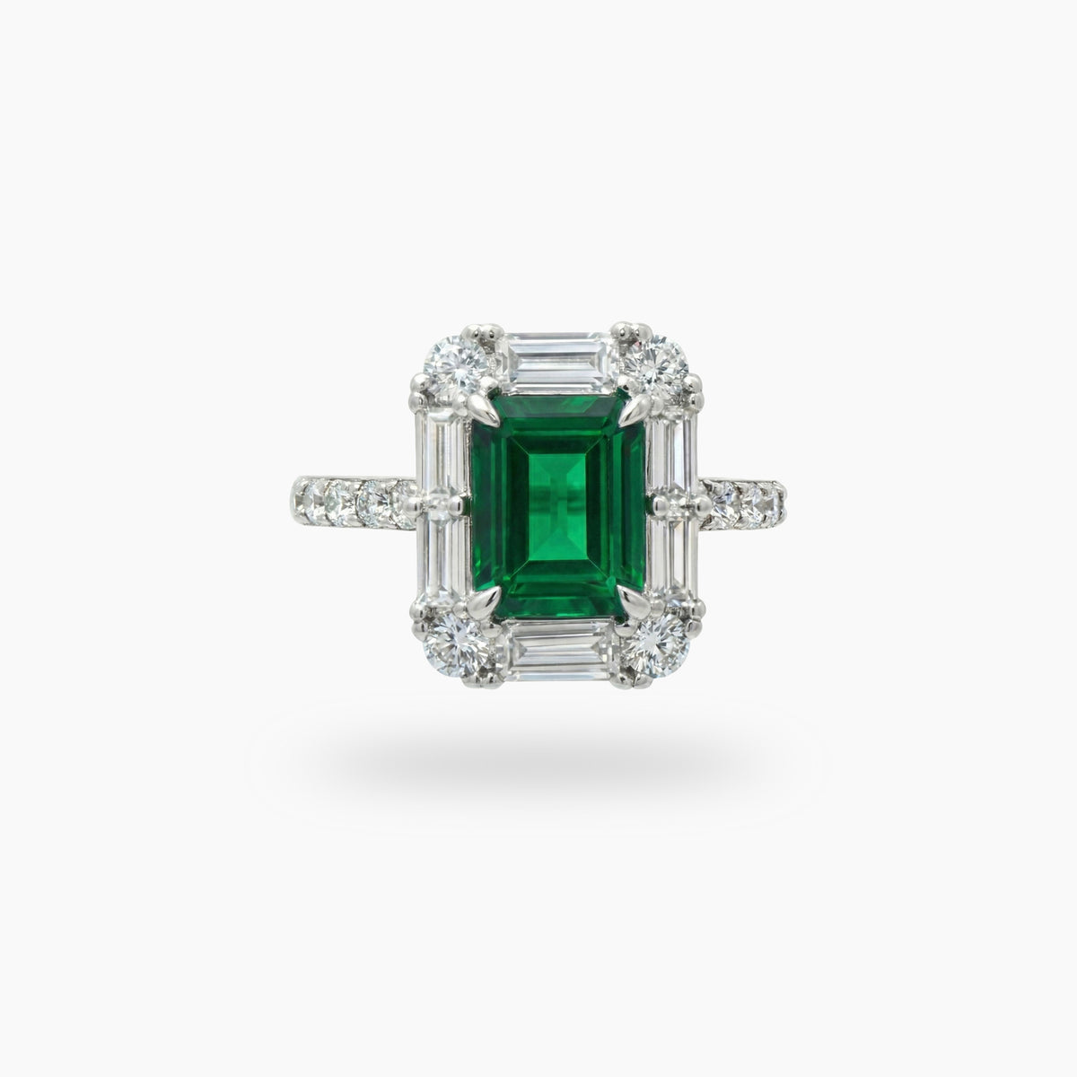 Eden Pave Ring with Green Emerald Stone – on White Gold