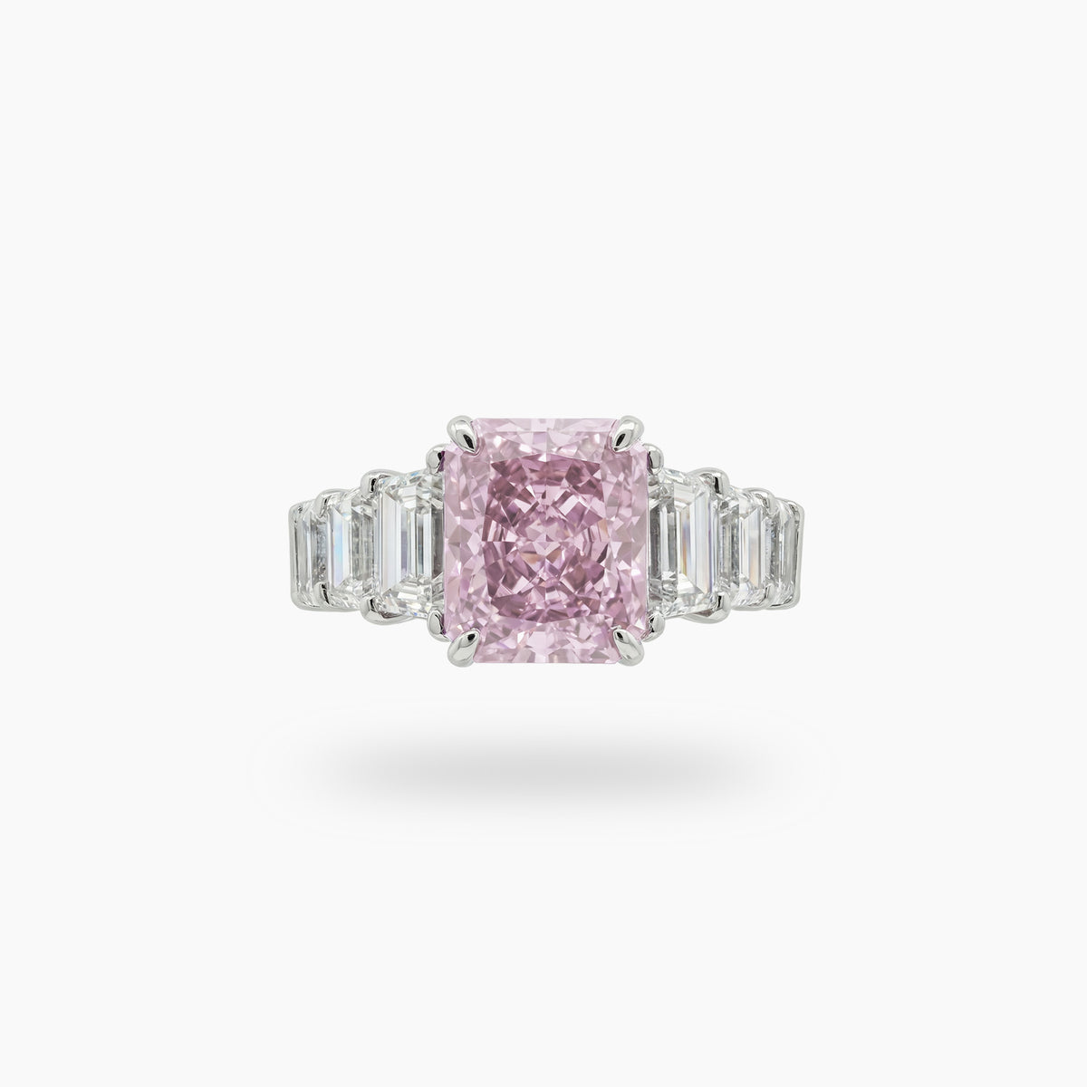 Princess Eternity Ring with Pink Radiant Stone – on White Gold