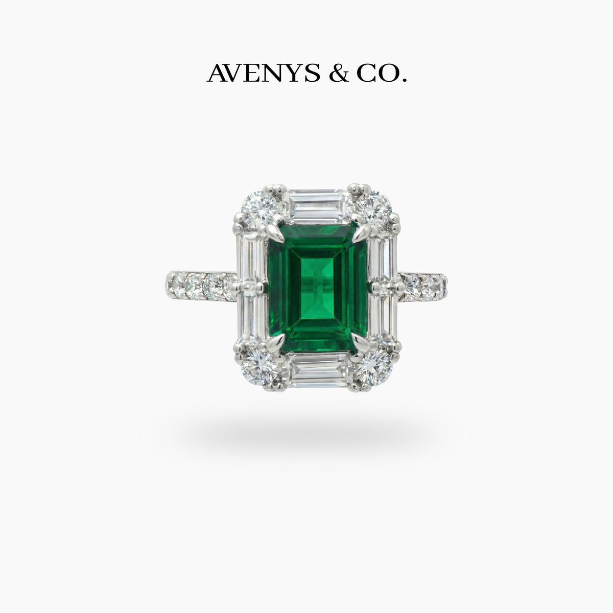 Eden Pave Ring with Green Emerald Stone – on White Gold
