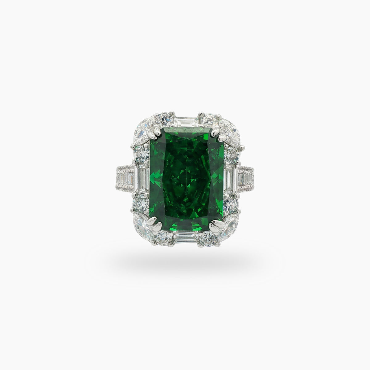 Eden Frame Ring with Green Radiant Stone – on White Gold