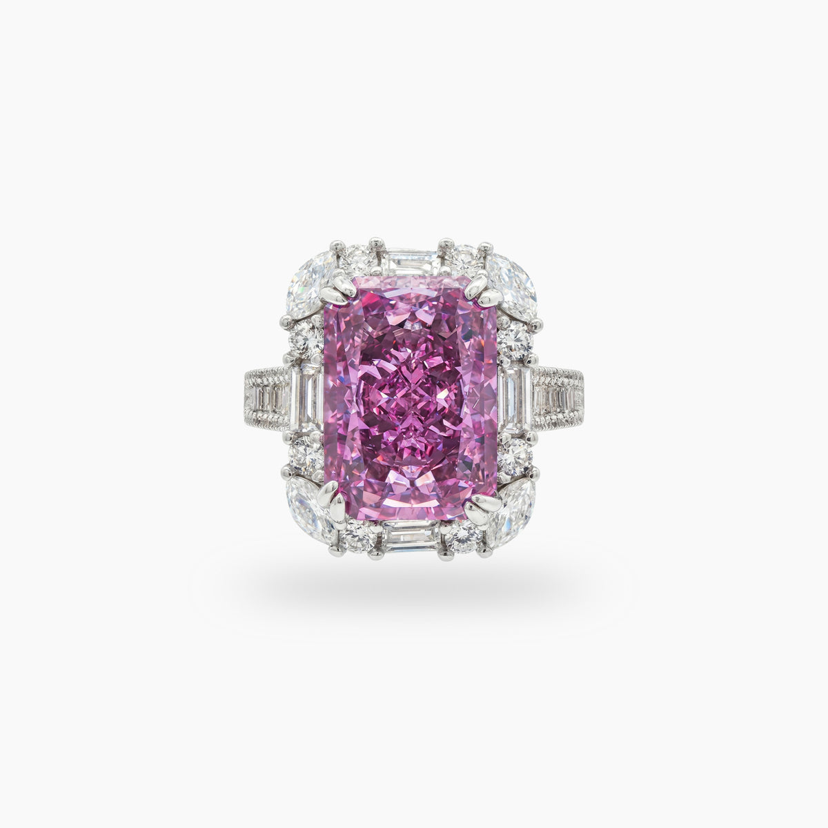 Eden Frame Ring with Purple Radiant Stone – on White Gold