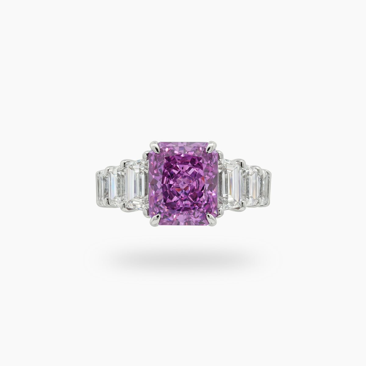 Princess Eternity Ring with Purple Radiant Stone – on White Gold
