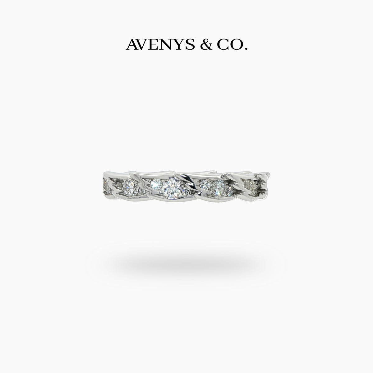 Birds Slim Ring with White Round Stone – on White Gold