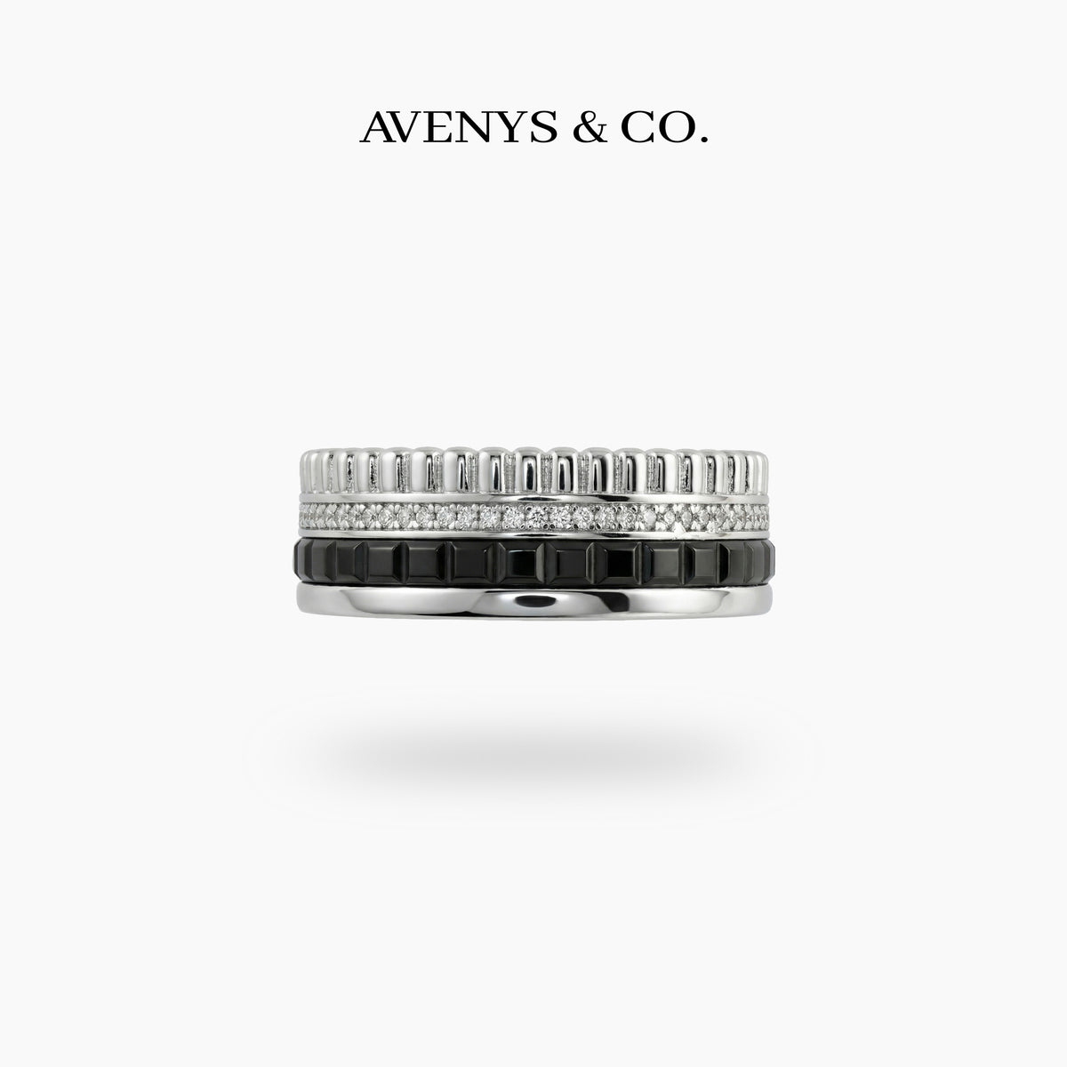 Quatre Ring Black with White Round Stone – on White Gold