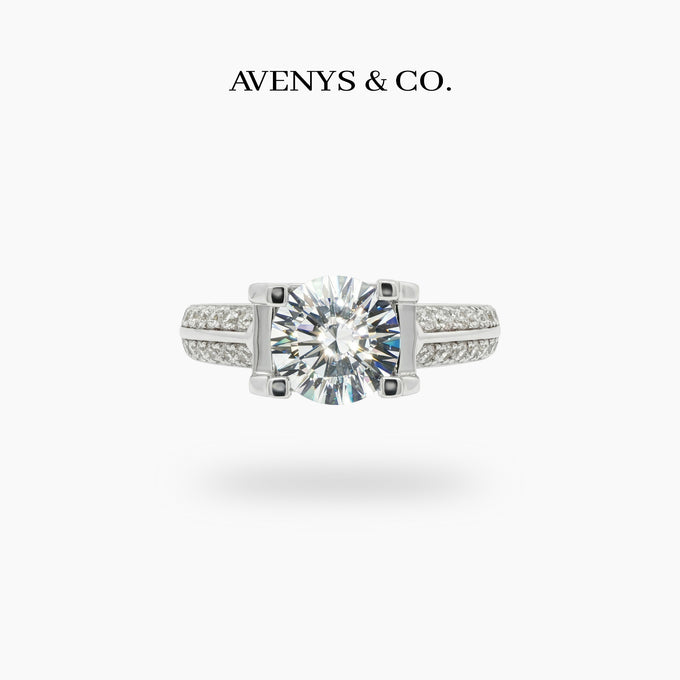 Suspension Pave Ring with White Round Stone – on White Gold