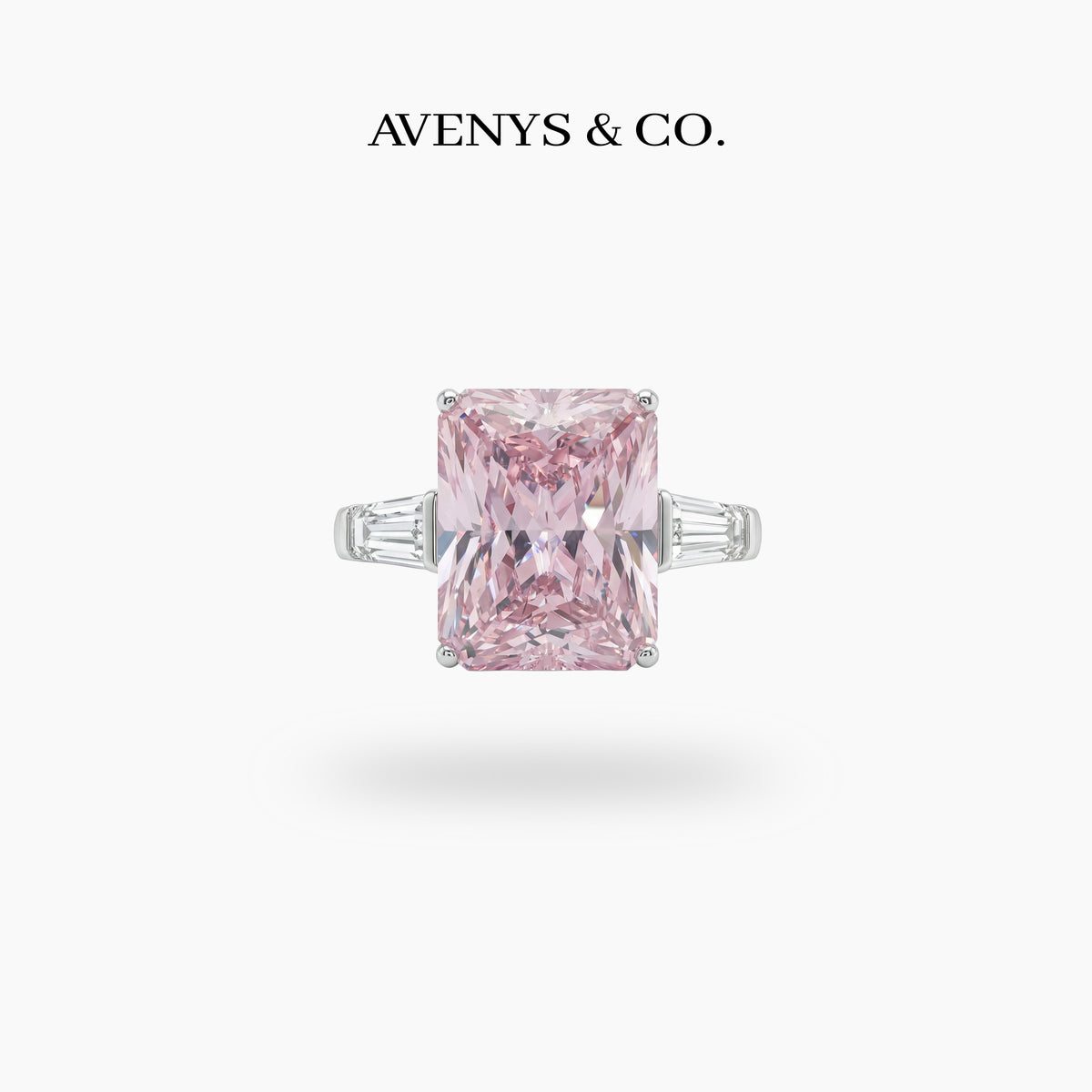 Radiant Trilogy Ring with Pink Radiant Stone – on White Gold
