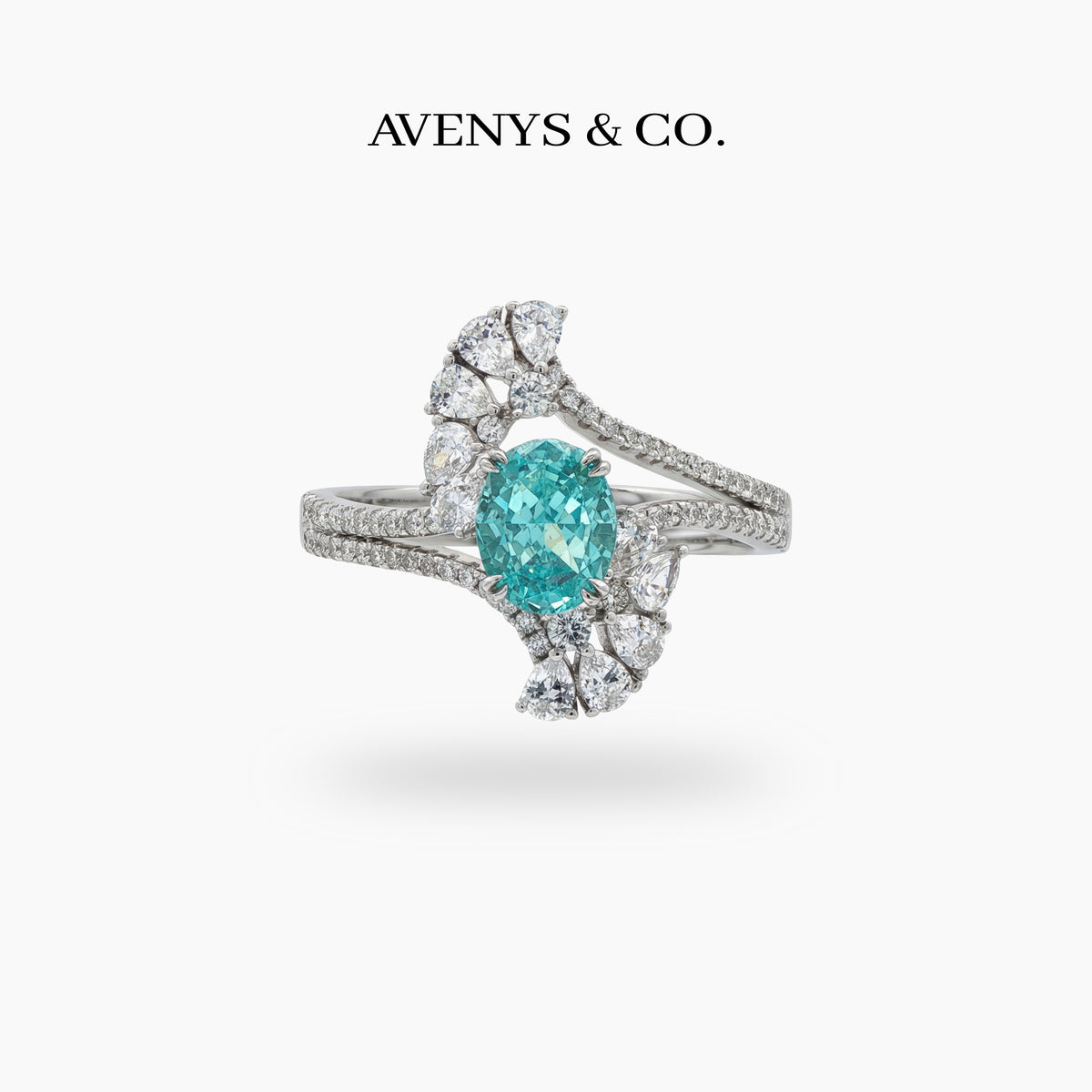 Lagoon Pave Ring with Stacking Band with Paraiba Oval Stone – on White Gold
