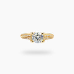 Suspension Pave Ring with White Round Stone – on Yellow Gold