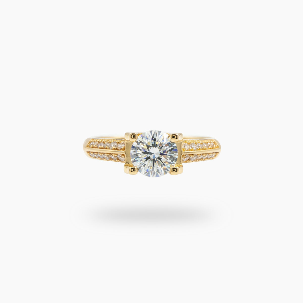 Suspension Pave Ring with White Round Stone – on Yellow Gold
