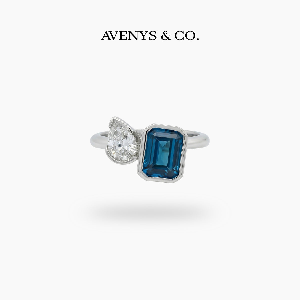 Duality Ring with Blue Emerald Stone – on White Gold