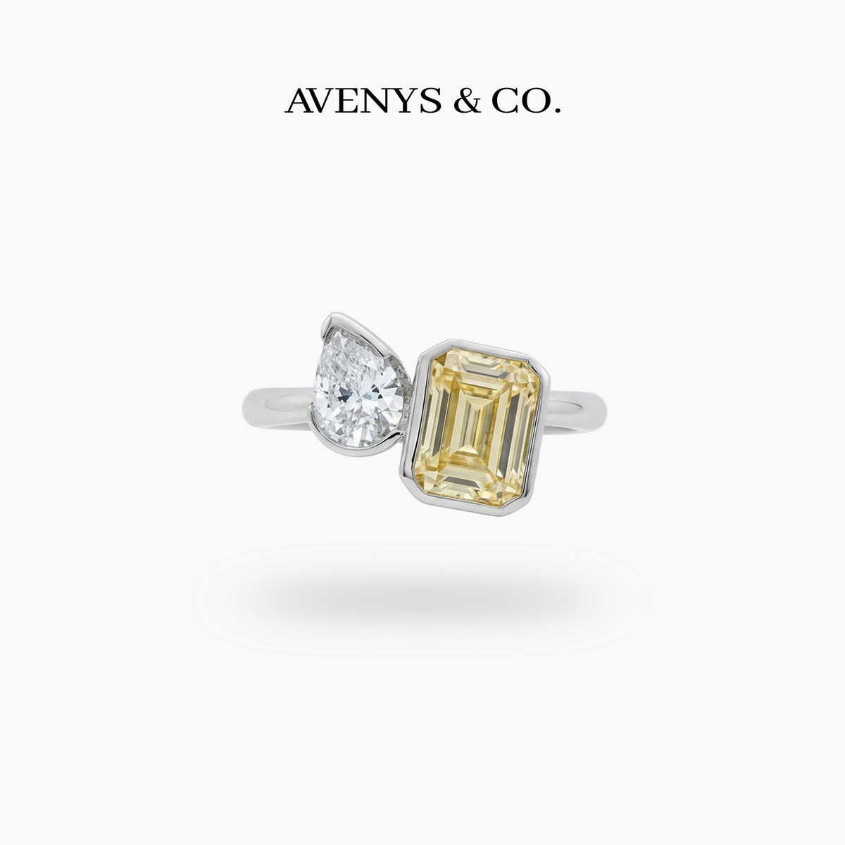 Duality Ring with Yellow Emerald Stone – on White Gold