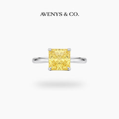 Princess Square Ring with Yellow Princess Stone – on White Gold