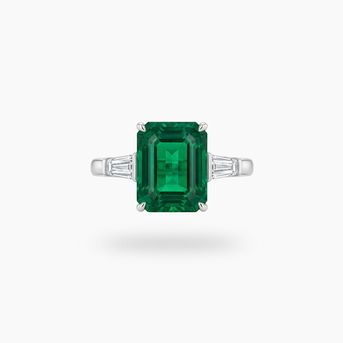 Radiant Trilogy Ring with Green Radiant Stone – on White Gold