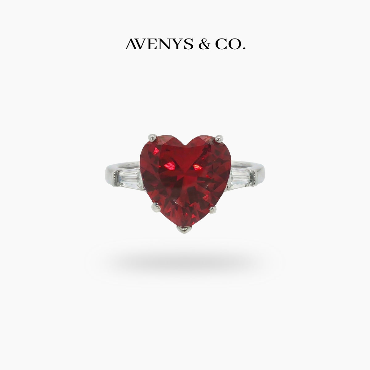 Love Heart Trilogy with Red Heart Stone – on White Gold