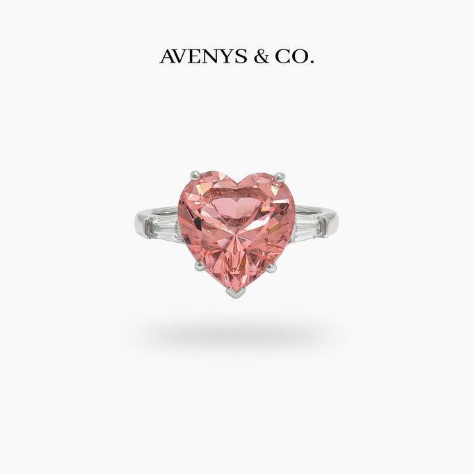 Love Heart Trilogy with Padparadscha Heart Stone – on White Gold