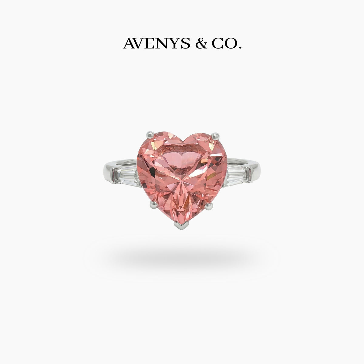 Love Heart Trilogy with Padparadscha Heart Stone – on White Gold