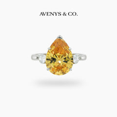 Pear Trilogy Ring with Yellow Pear Stone – on White Gold