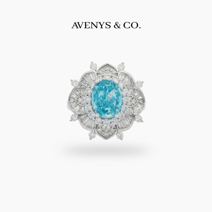 Bloom Burst Ring with Paraiba Oval Stone – on White Gold