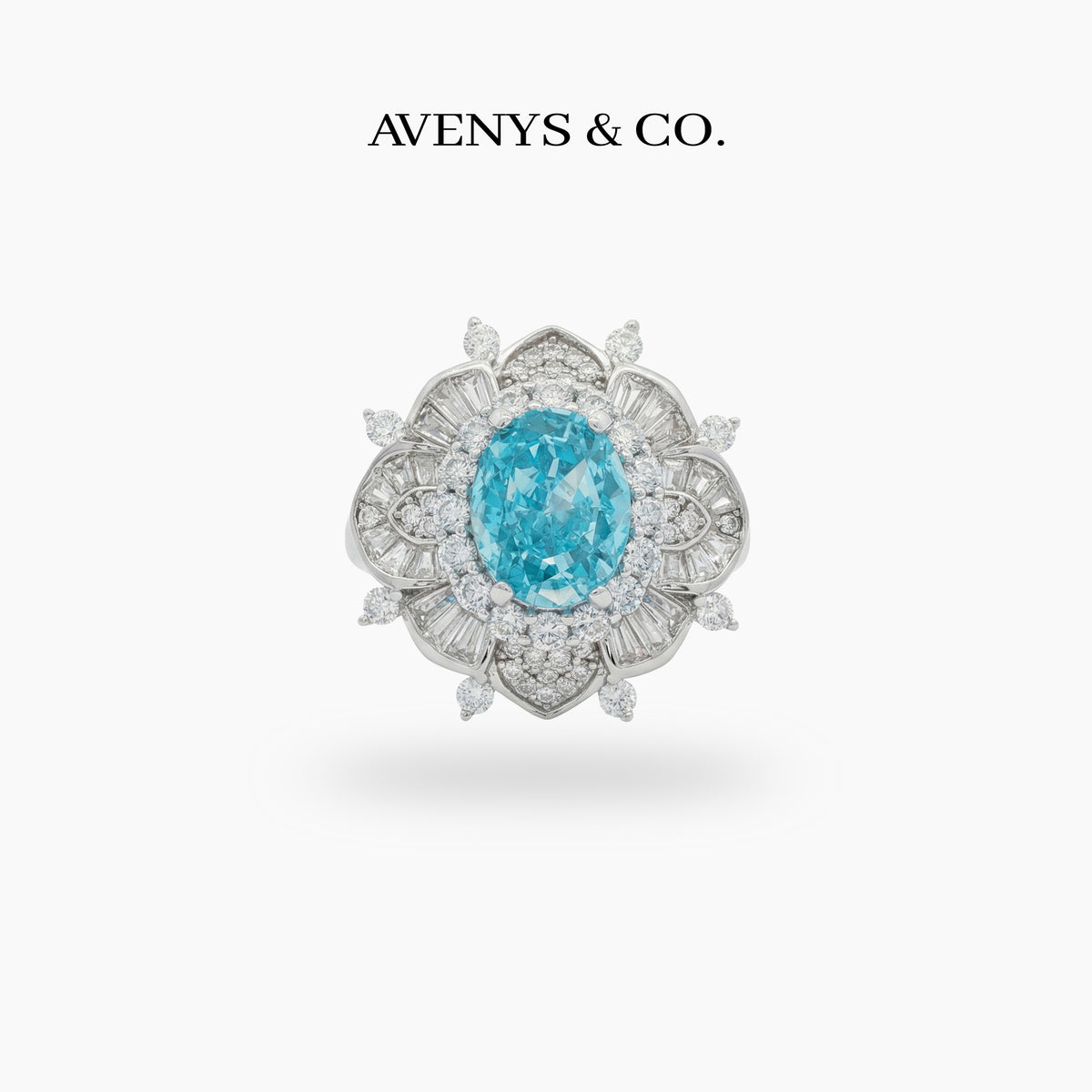 Bloom Burst Ring with Paraiba Oval Stone – on White Gold
