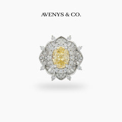 Bloom Burst Ring with Yellow Oval Stone – on White Gold