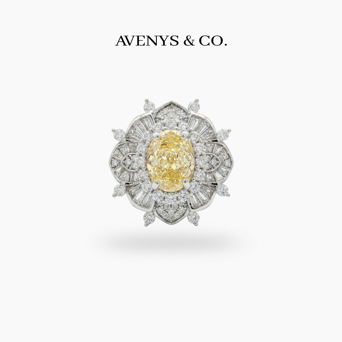 Bloom Burst Ring with Yellow Oval Stone – on White Gold
