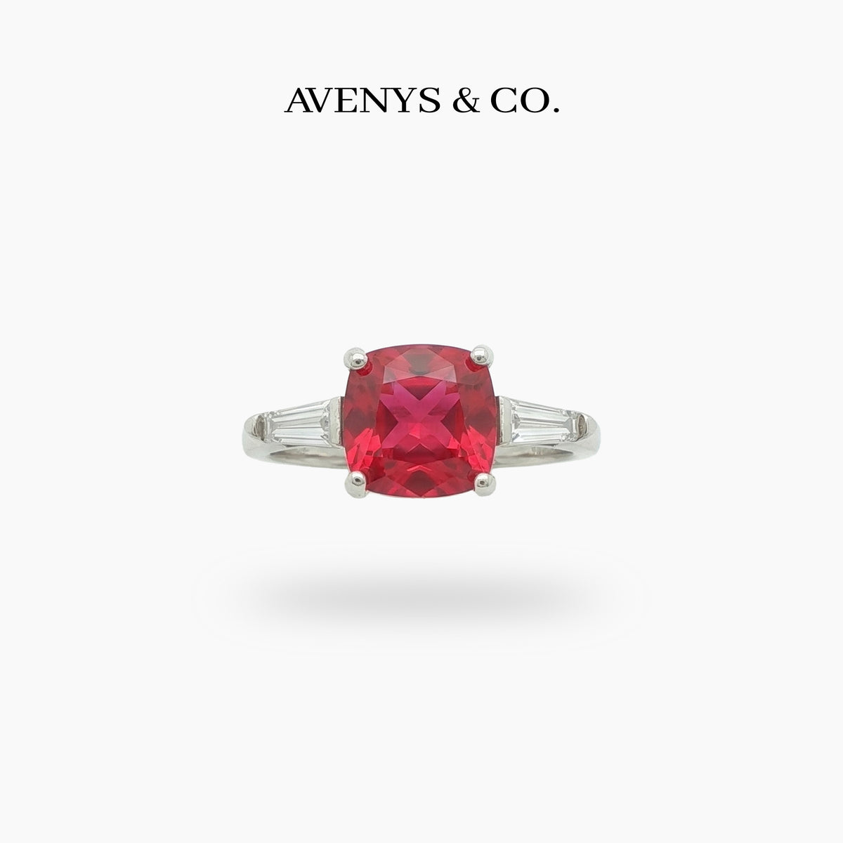 Princess Trilogy Ring with Red Princess Stone – on White Gold