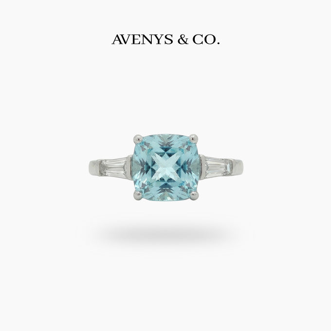 Princess Trilogy Ring with Aquamarine Princess Stone – on White Gold