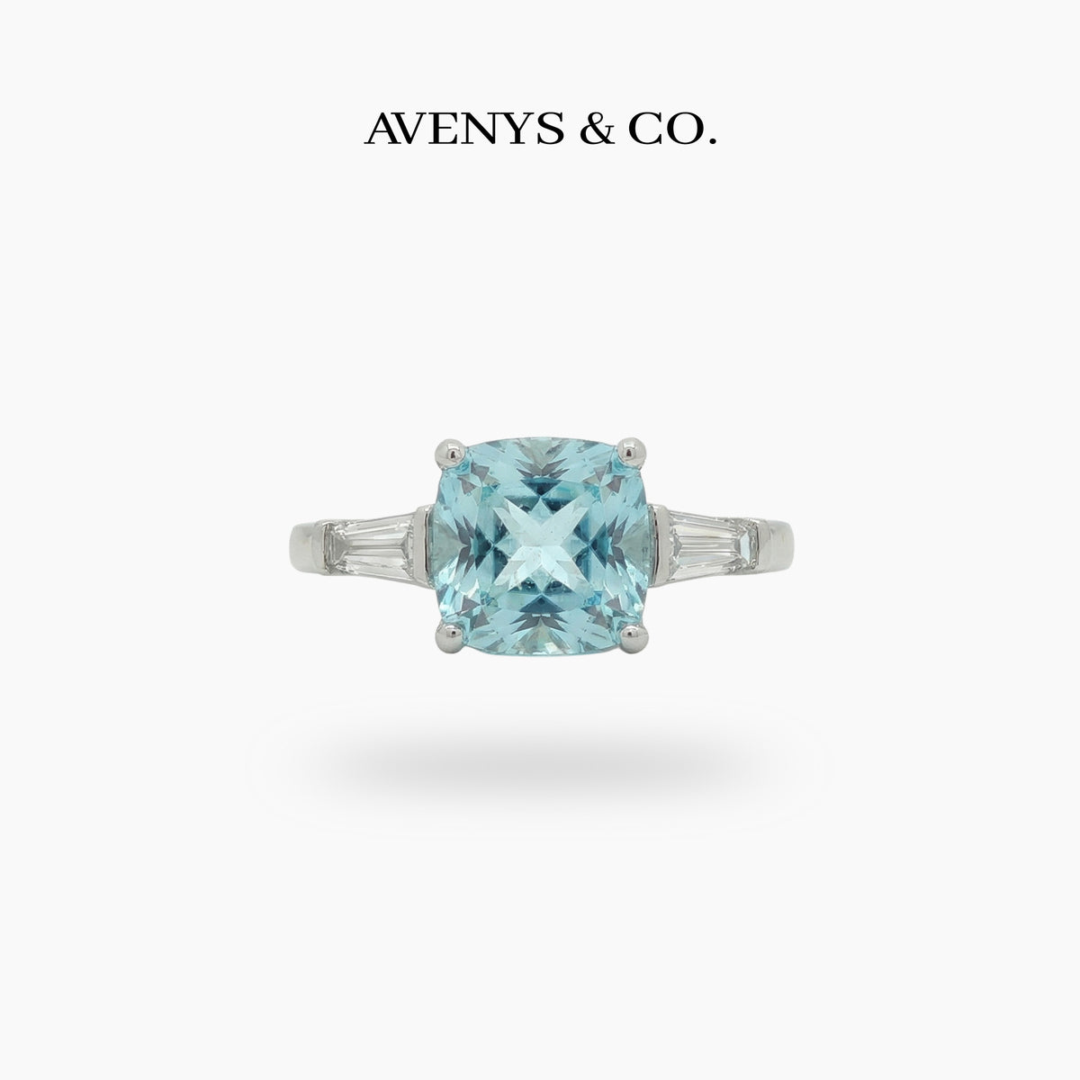 Princess Trilogy Ring with Aquamarine Princess Stone – on White Gold